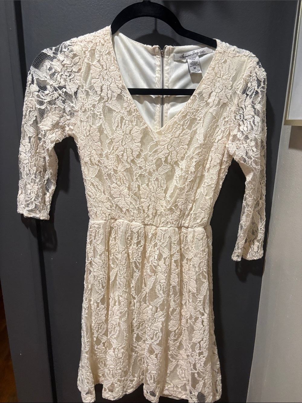 American Rag Cream Lace V-Neck Long Sleeve Fit & Flare Dress